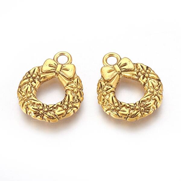 Tibetan Style Alloy Christmas Wreath Pendants