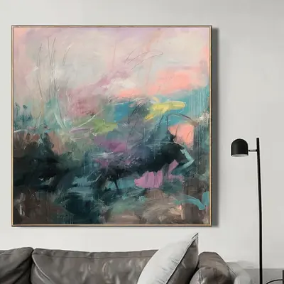 Large Painting On Canvas Oversize Canvas Wall Art Pink Green Oil Painting Abstract Wall Artwork Contemporary Art Painting | M...