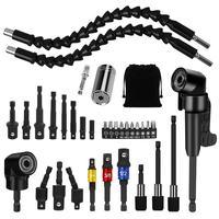 33pcs Flexible Drill Bit Extension Set, Hex Shank Right Angle Drill Attachmen, Rotatable Joint Socket 1/4 3/8 1/2 in, Univers...