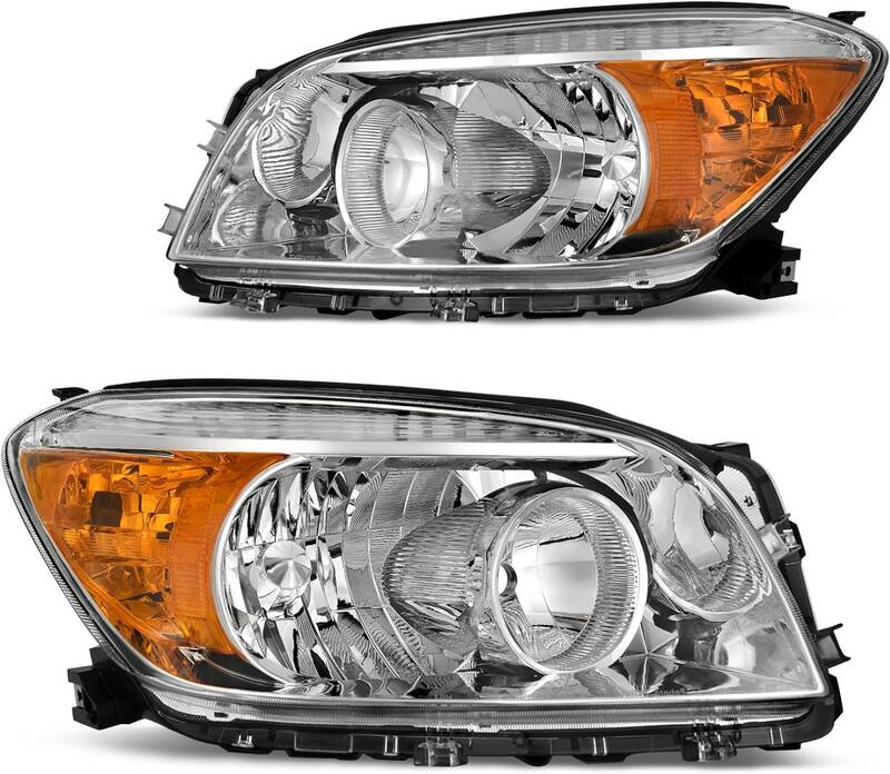 YITAMOTOR® Headlights Assembly Pair Compatible with 2006 2007 2008 Toyota RAV4 Headlamps Aftermarket Replacement Chrome Hous...