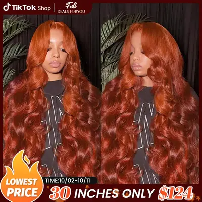 Bling Hair Red Brown(Ginger) 13x4/6 Brazilian Body Wave/Straight Lace Front Human Hair Wigs 33# Colored Pre Pucked 7x5 Gluele...