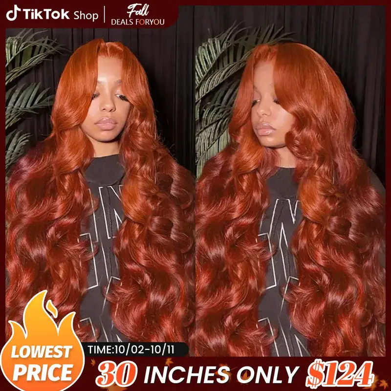 Bling Hair Red Brown(Ginger) 13x4/6 Brazilian Body Wave/Straight Lace Front Human Hair Wigs 33# Colored Pre Pucked 7x5 Gluele...