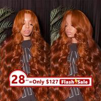 Bling Hair Red Brown(Ginger) 13x6 Brazilian Body Wave/Straight Lace Front Human Hair Wigs 33# Colored Pre Pucked HD Lace Fron...