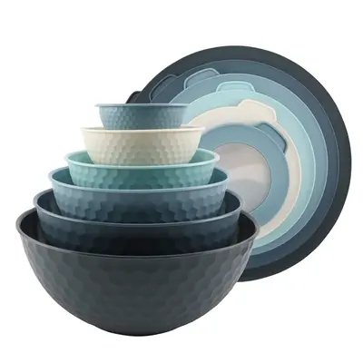 COOK WITH COLOR Mixing Bowls with Lids - 12 Piece Nesting Plastic Bowls Includes 6 Prep Bowls and 6 Lids with Non Slip Bottom...