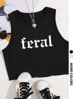 Women's Letter Print Round Neck Tank Top, Casual Sleeveless Crop Top for Summer, Ladies Clothes for Daily Wear, Athletic Tank...