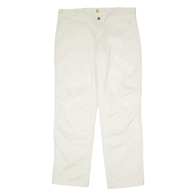 CARHARTT Double Knee Workwear Mens Canvas Trousers Cream Straight W38 L32