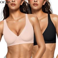 OEAK 2PCS Women's Comfortable Wireless Bras Push Up Bralettes Seamless T-Shirts Deep V Everyday Bras - Womenswear