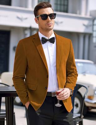 Two Button Slim Fit Blazers Retro Tuxedo Suit Jackets (US Only), Brown / S