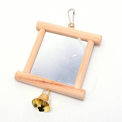 Natural Wood Hanging Bird Mirror