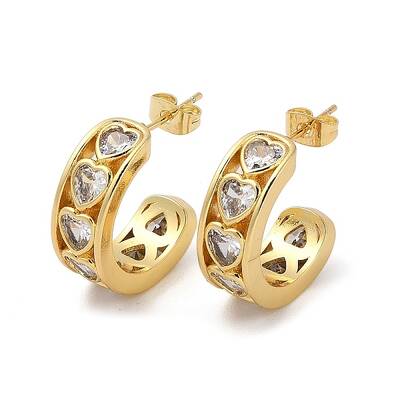 Brass Micro Pave Cubic Zirconia Heart Stud Earrings