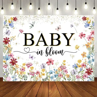Baby In Bloom Floral Gender Reveal Backdrop For Girl - Aperturee
