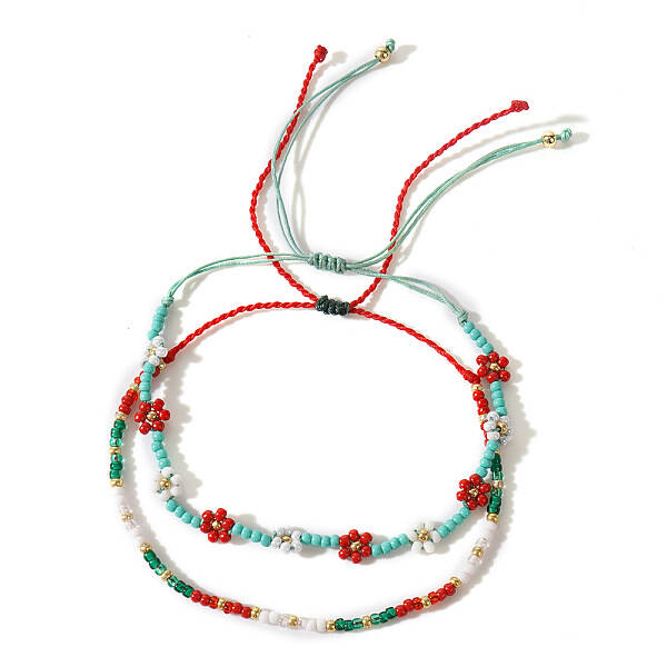 2Pcs 2 Styles Seed Beads String Bracelet Sets for Women