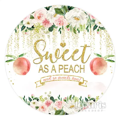Aperturee Sweet As A Peach And So Much Fun Round Backdrop For Girl | Baby Shower Backdrop Ideas | Custom Round Backdrop | Bab...