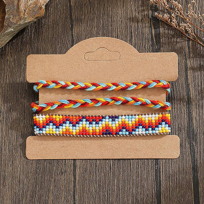 Bohemian Style Glass Seed Beads Handmade Bracelet Sets with Geometric Pattern