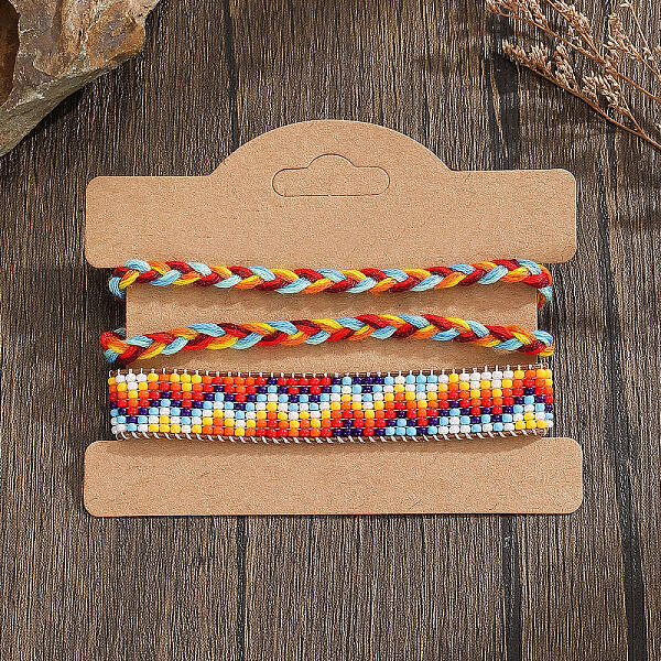 Bohemian Style Glass Seed Beads Handmade Bracelet Sets with Geometric Pattern