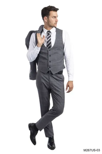 Tazio Men's 3-Piece Ultra Slim Fit Glen Check Suit