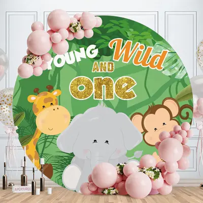 Aperturee Jungle Animals Round Wild 1st Birthday Backdrop