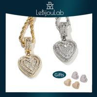 [LeBijouLab] Golden & Silver Hip-Hop Heart Necklace w/ 24inches Stainless Steel Rope Chain, Cubic Zirconia Heart Necklace for...