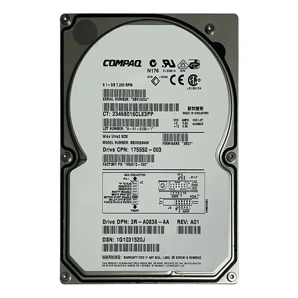 175552-003 HP 9.1GB Ultra-320 SCSI 7200 3.5-inch 4MB Hard Drive