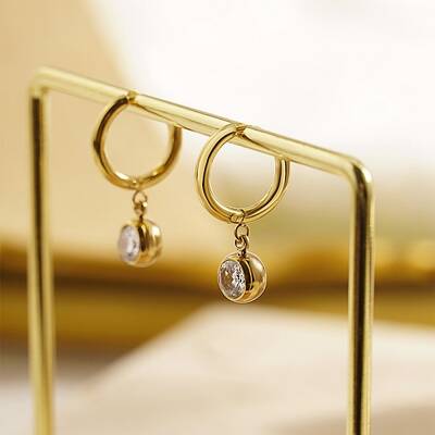 Cubic Zirconia Flat Round Dangle Earrings
