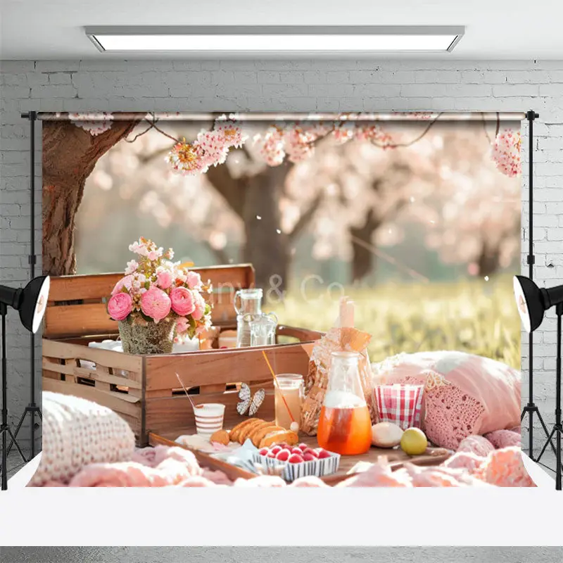 Picnic Floral Grass Bokeh Spring Photo Backdrops - Aperturee