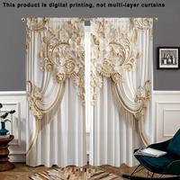 3D Luxury European Visual Simulation Printed Curtain, 2 Counts/set Modern Home Decoration Curtain, Privacy Protection Window ...