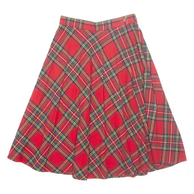 KEYNOTE Womens Pleated Skirt Red Midi Wool Plaid M