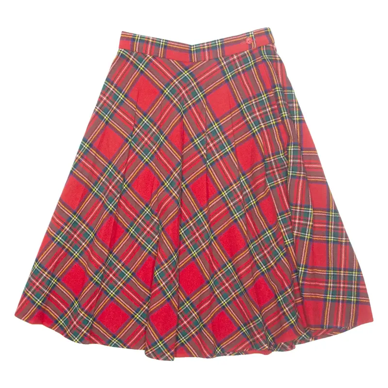 KEYNOTE Womens Pleated Skirt Red Midi Wool Plaid M