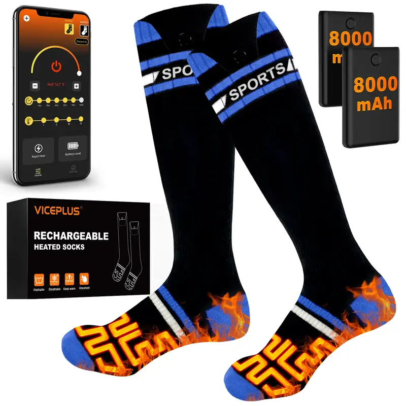 Heated Socks Rechargeable with 2* 8000mAh Batteries for Men Women, App & Battery Control, Washable, Perfect for Skiing, Hikin...