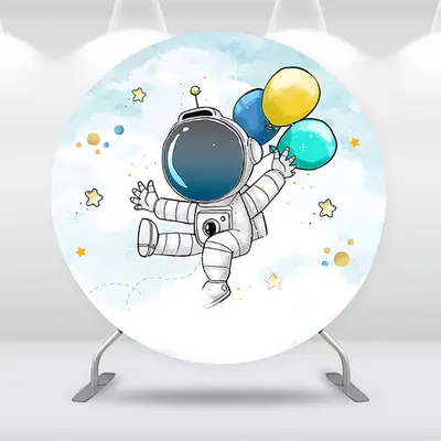 Aperturee Astronaut Balloon White Round Birthday Backdrop Kit | Custom Round Birthday Backdrop | Custom Round Backdrop | Roun...
