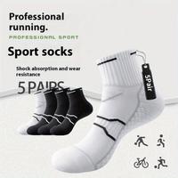 5 Pairs Men's Soprts Crew Socks with Terry Soles Offer Shock Absorption and Wear Resistance, White Daily Socks Suitable for A...