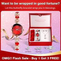 Clvmu Kiai Elegant Ladies Butterfly Bracelet Watch Set Heart-shaped Gift Box Necklace Ring Earrings Jewelry Series The best h...