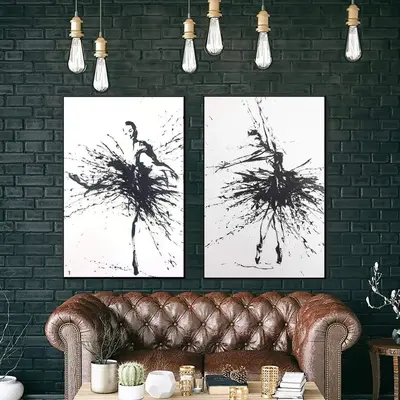 Large Abstract Ballerinas Wall Art Canvas Black and White Wall Art Impasto Oil Painting Diptych Wall Art Ballet Dancer Art | ...