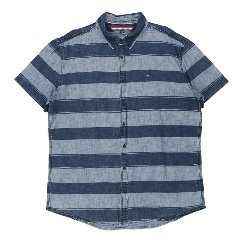 Tommy Hilfiger Striped Short Sleeve Shirt - 2XL Blue Cotton