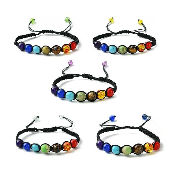 Dyed Natural & Synthetic Mixed Gemstone Round Braided Bead Bracelet