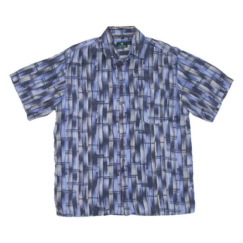 KINGFIELD Mens Shirt Blue Silk Crazy Pattern L