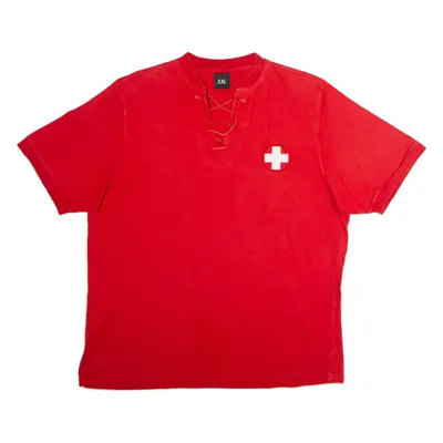 Switzerland Retro Mens Football Shirt Jersey Red V-Neck 2XL