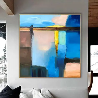 Large Abstract Blue Painting On Canvas Original Colorful Wall Art Custom Oil Painting Modern Textured Artwork Art | NEW MORNI...