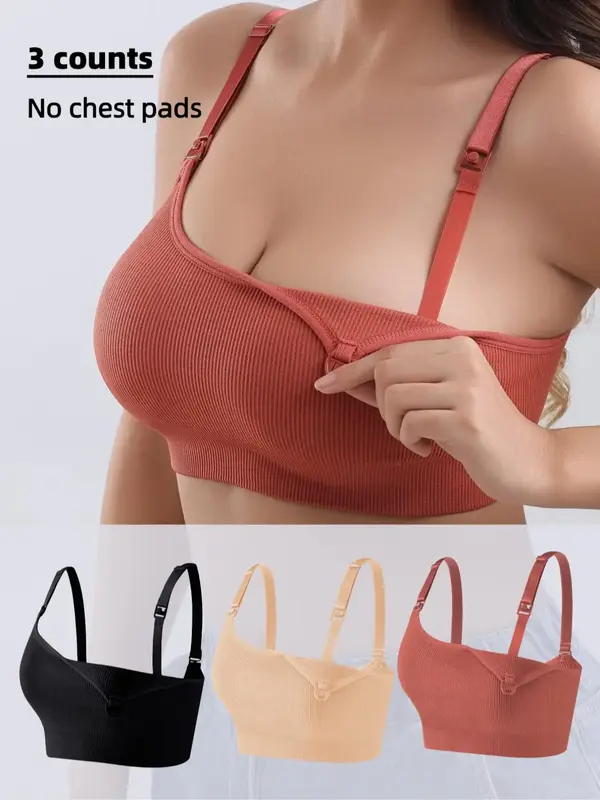 Women's Solid Adjustable Strap Seamless Nursing Bra, Comfortable Breathable Push Up Nursing Bra, Maternity Lingerie for All S...