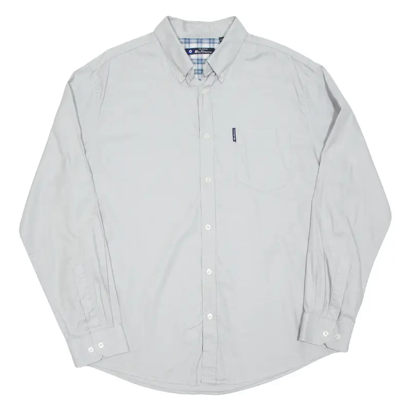 BEN SHERMAN Mens Plain Shirt Grey Long Sleeve XL