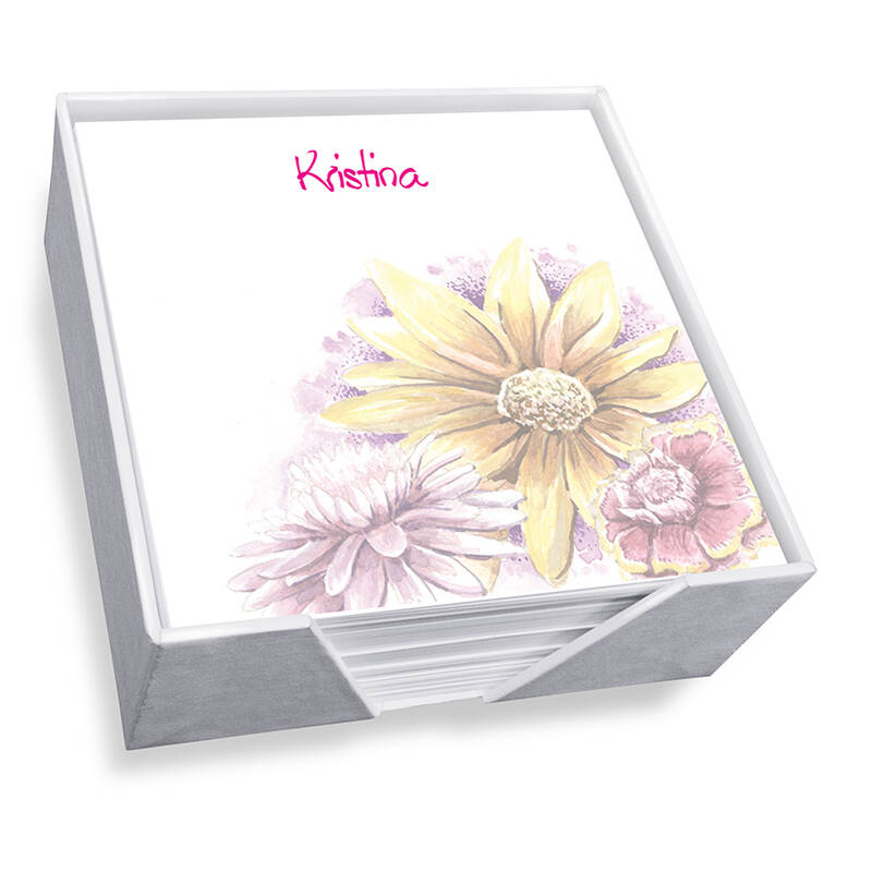 Watercolor Sunflowers Memo Square - White with holder