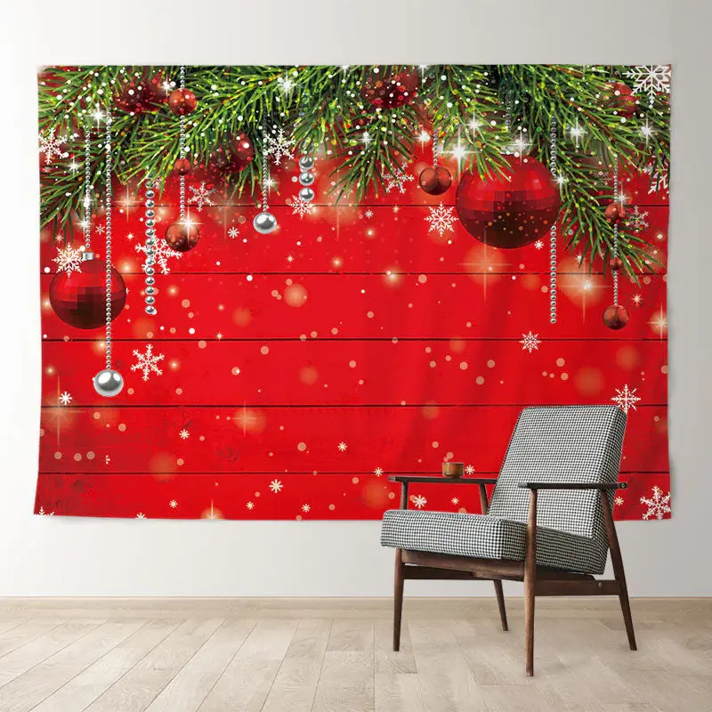 Aperturee Huge Bauble Red Wood Leaves Christmas Backdrop