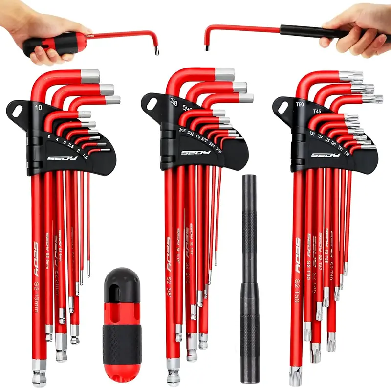 SEDY 30-Piece Long Arm Ball End L-Hex & Torx Key Set with Grip Handle, Ultimate Hex Key Wrench Set with T-Handle and Extensio...