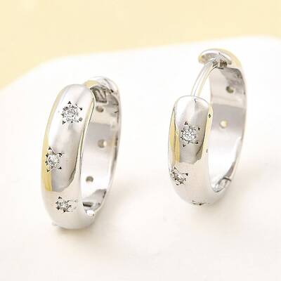 Brass Micro Pave Clear Cubic Zirconia Hoop Earrings