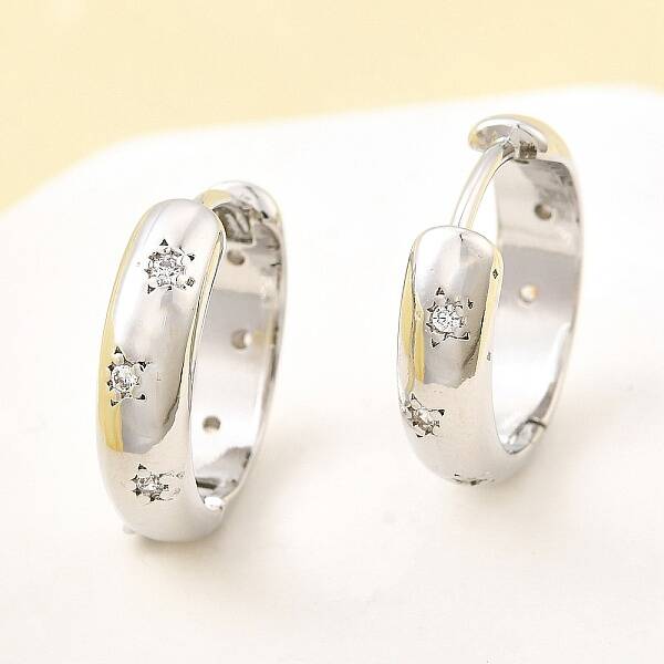 Brass Micro Pave Clear Cubic Zirconia Hoop Earrings