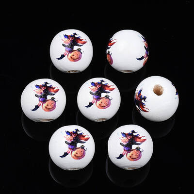 Halloween Printed Natural Wood Beads