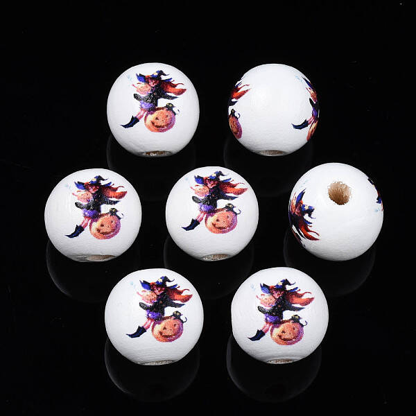Halloween Printed Natural Wood Beads