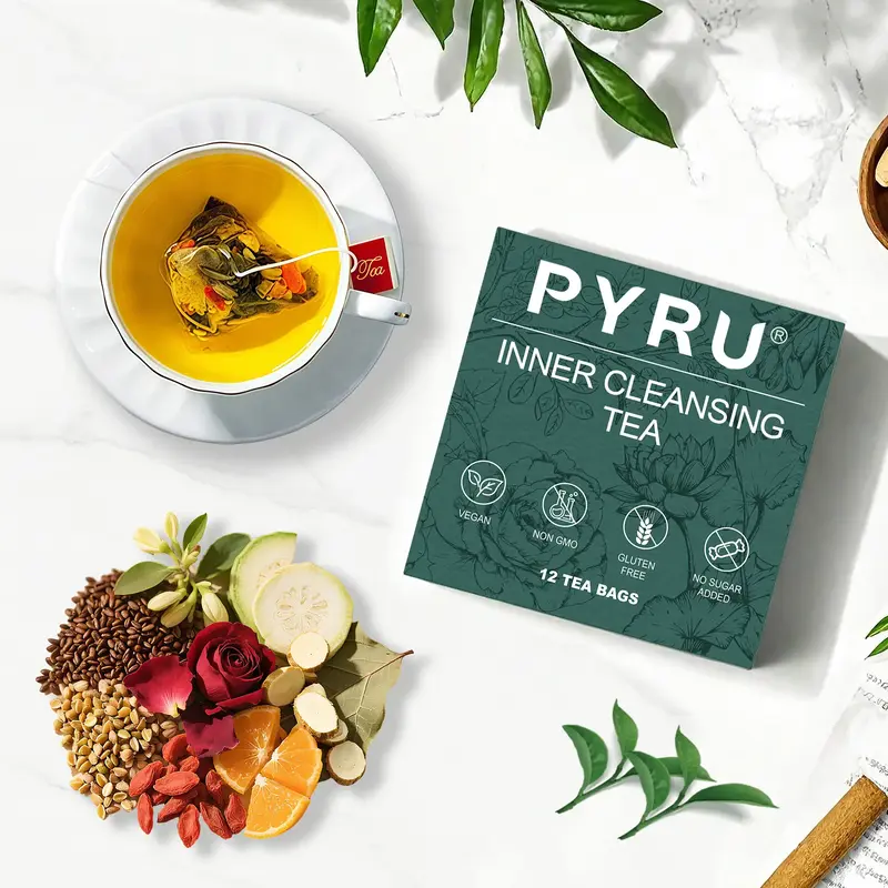 Pyru Inner Cleansing Herbal Tea – Gentle Chinese Herbal Blend for Bloating Relief, Digestive Support & Daily Balance | Caff...