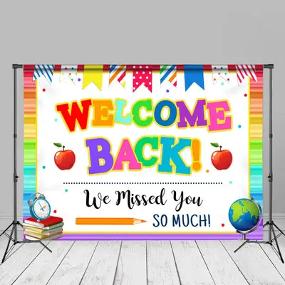 We Miss You Rainbow Stripes Back To School Backdrop - Aperturee