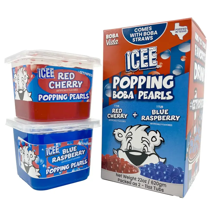ICEE by BobaVida Blue Raspberry & Cherry Popping Boba Pearls Variety Pack | ICEE-Inspired Flavor | Popping Boba For Drink & D...
